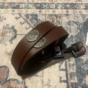 Brown Leather Belt with NY Yankees logos.
